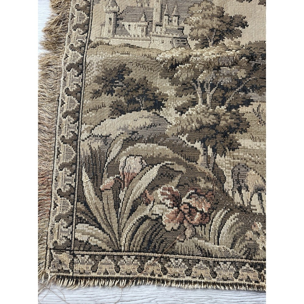 Vintage Wall Hanging Tapestry Deer Castle Wood Country Side Scene - Picture 4 of 10